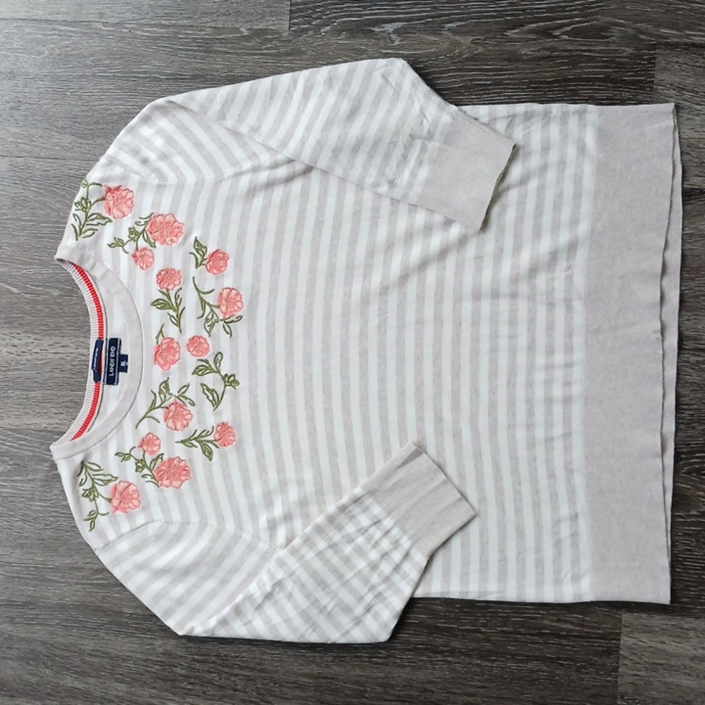 Lands' End embroidered striped pullover sweater